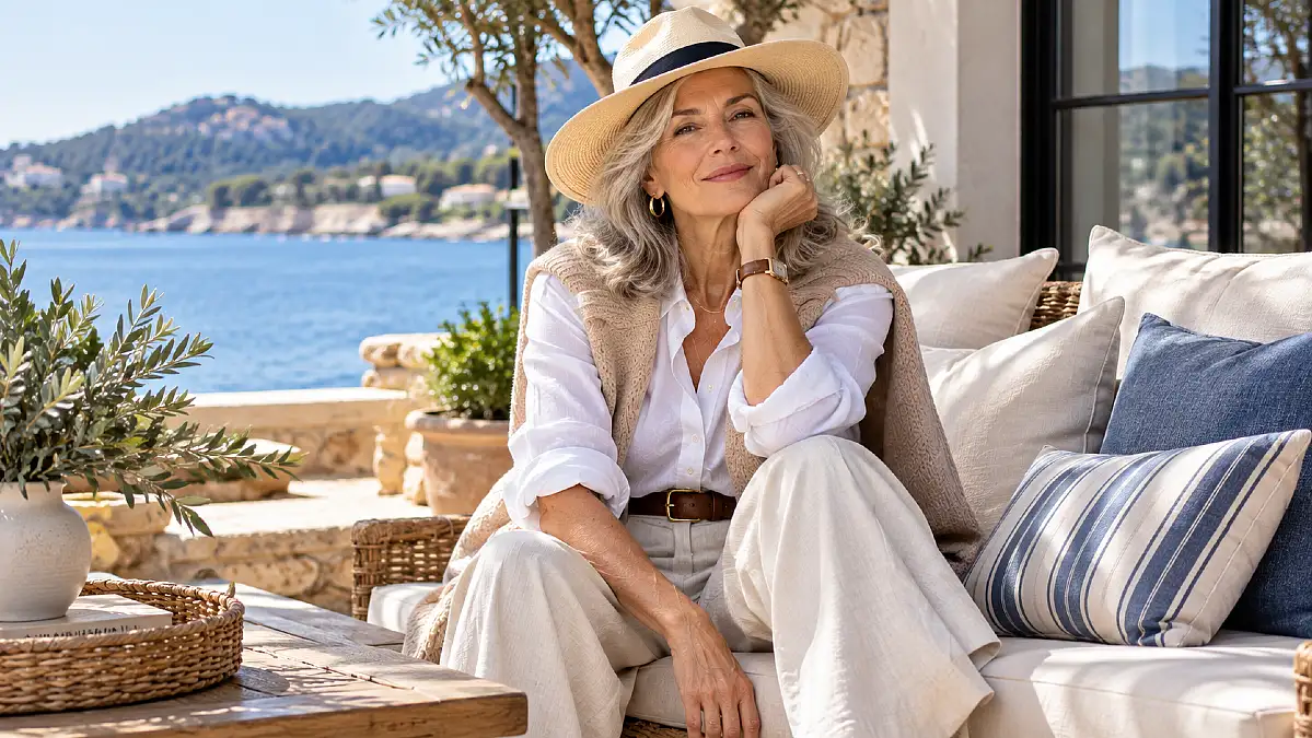 Coastal grandmother style outfit for women over 50