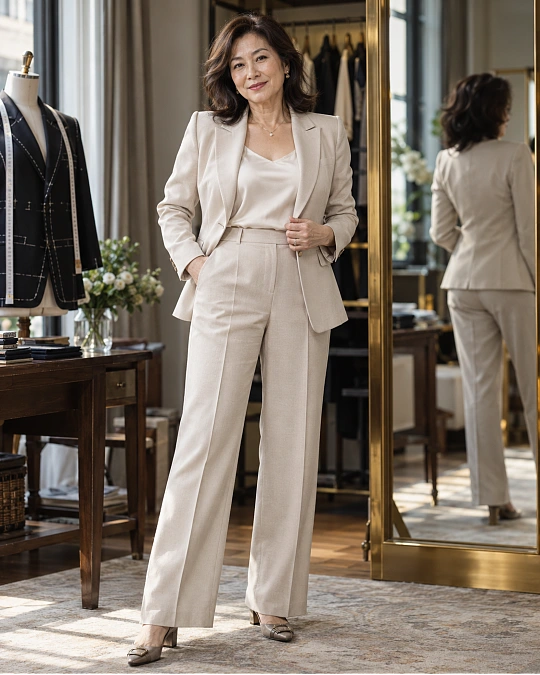 Structured clothing inspired by Helen Mirren style