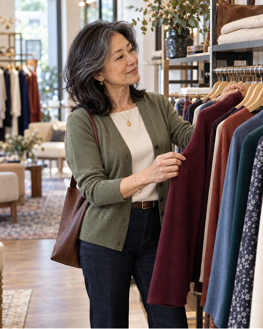 Rich muted color outfit styled with neutral wardrobe pieces