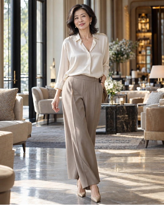 Elegant silk outfit for women over 50