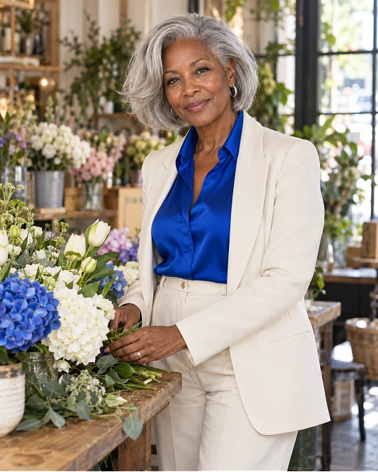 Colorful outfit ideas that complement silver and grey hair