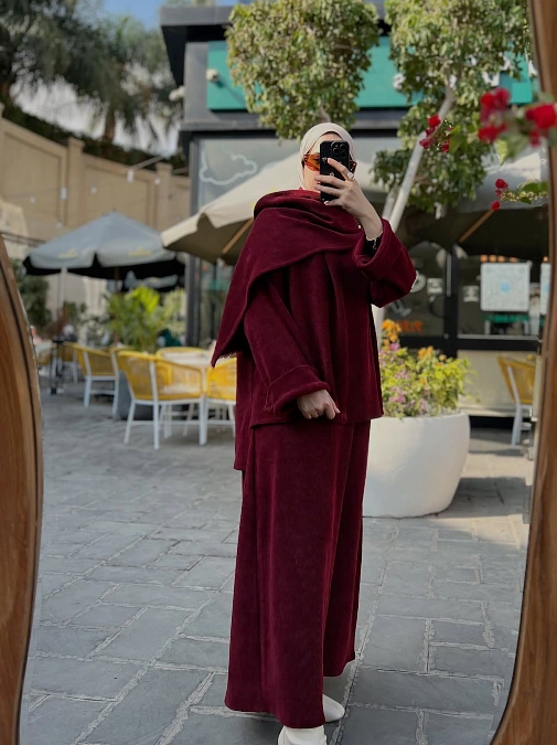 Burgundy monochrome layers outfit for women over 50
