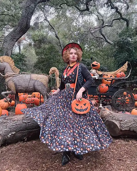 Black Halloween Print With Pumpkin Accents