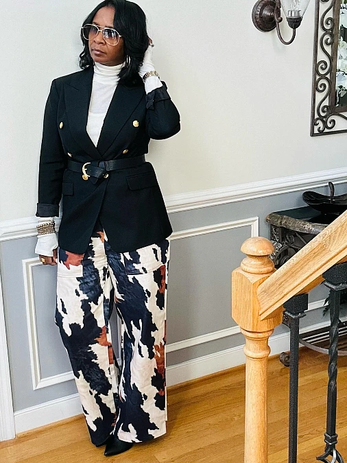 Belted Blazer and Printed Trousers