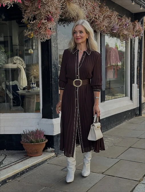 Chocolate Pleated Shirt Dress