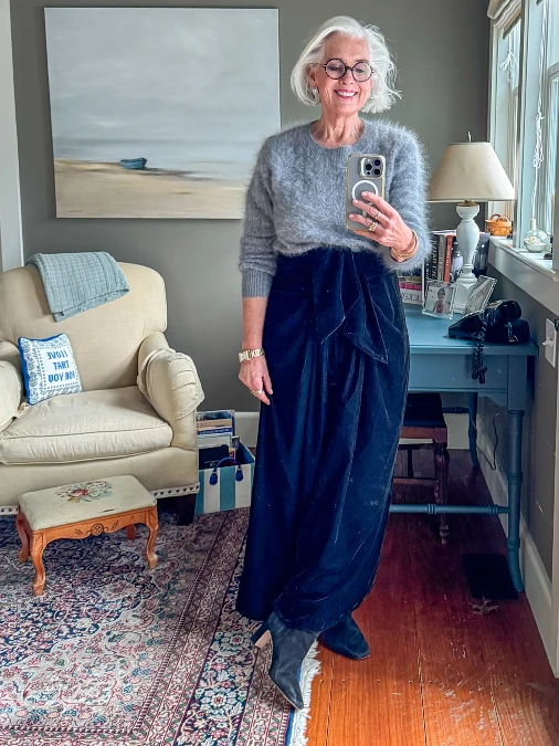 Soft Gray Knit and Midnight Velvet