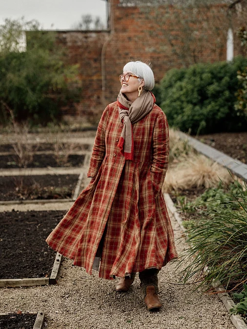 Rust Plaid Coat and Cozy Taupe Scarf