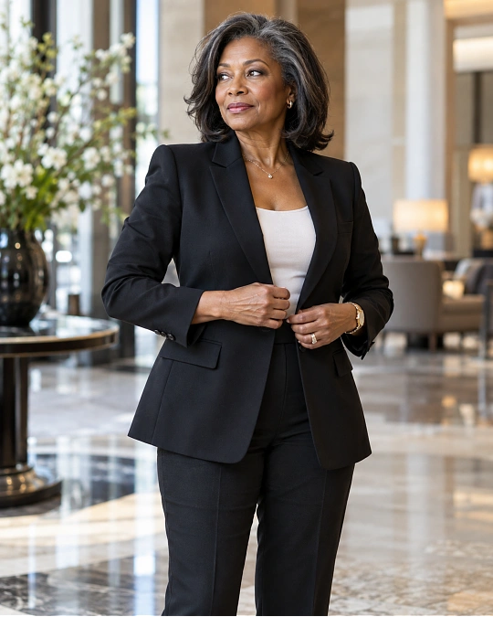 A Well-Fitting Black Blazer Is Her Best Styling Shortcut