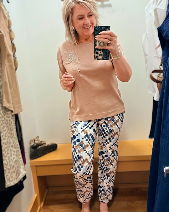 Soft Blush Top and Printed Trousers