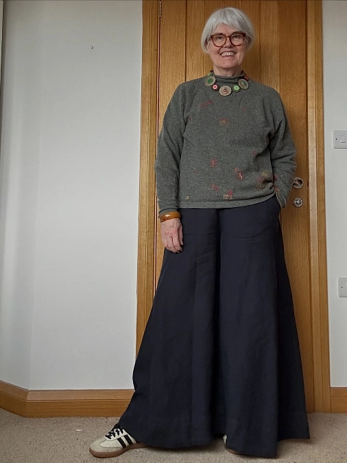 Charcoal Gray Sweater and Wide-Leg Trousers