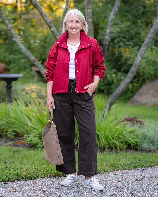 Red Jacket and Chocolate Brown Trousers
