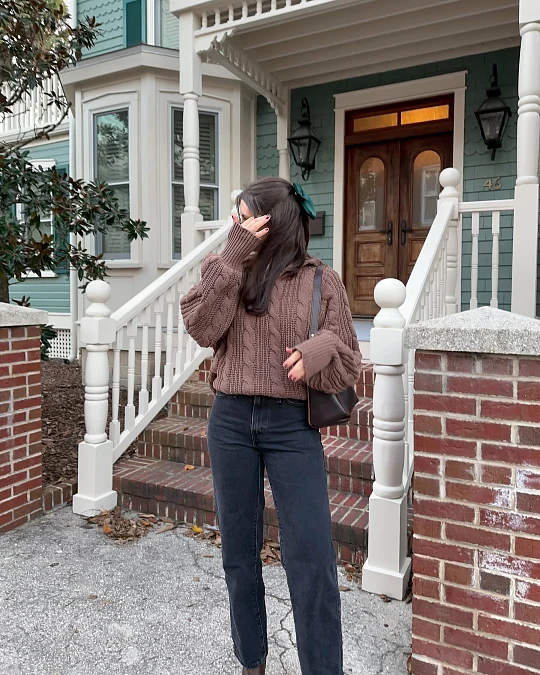 Mocha Cable Knit and Dark Denim