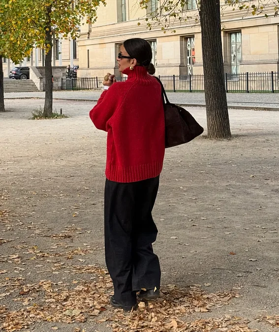 A Bold Red Turtleneck Sweater Look