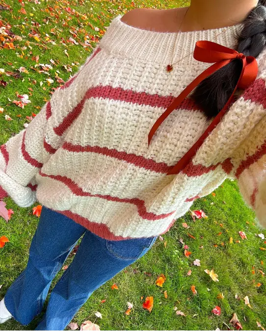 Cream and Rust Striped Sweater