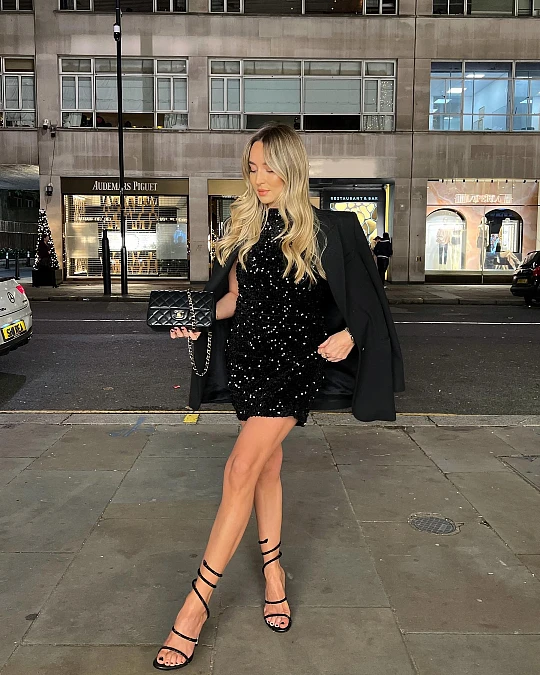 Black Sequin Mini Dress with Tailored Blazer