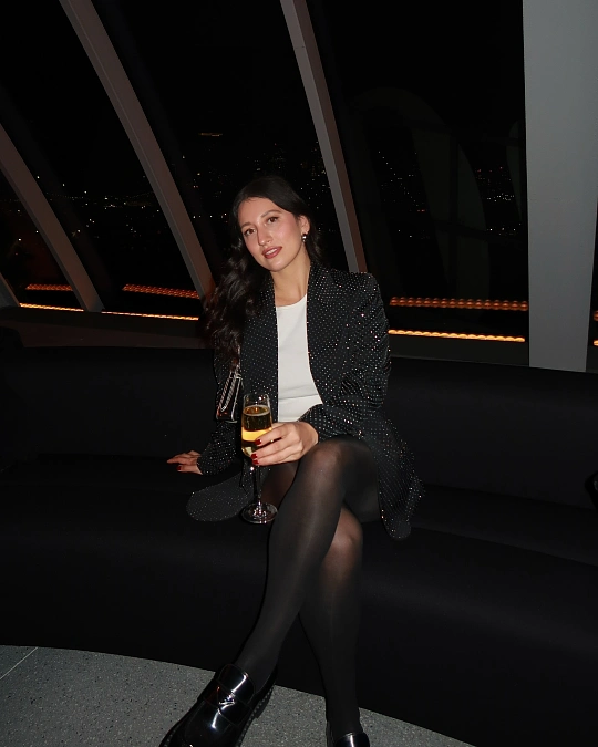 Sparkling Black Blazer with Patent Loafers