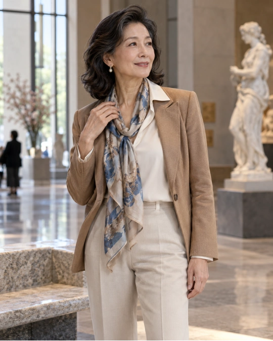 Use Necklines, Collars, and Scarves to Soften the Neck and Chest