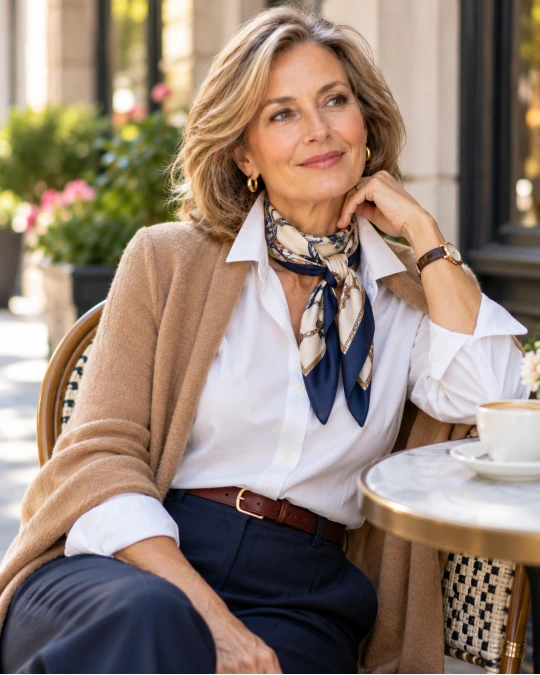 Use Scarves and Collared Shirts for Elegant Neck Coverage