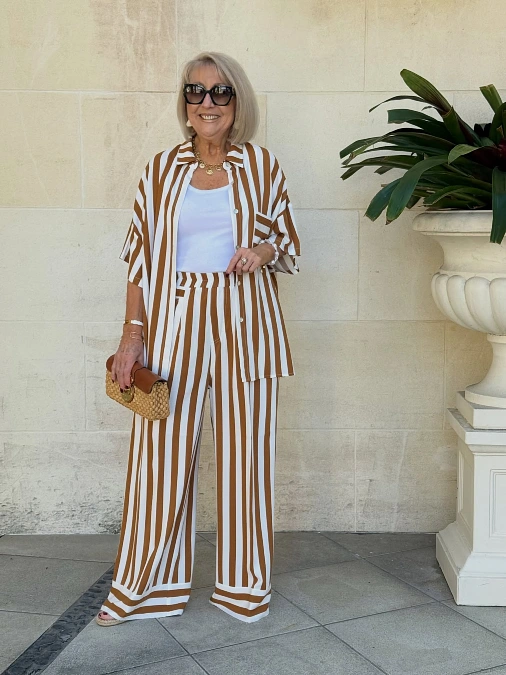 Striped Shirt + Wide-Leg Pants