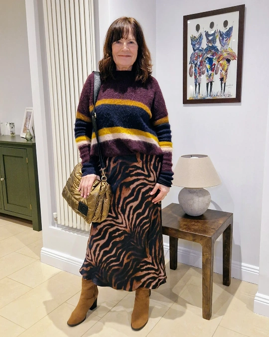 Striped Knit and Tiger Midi Skirt