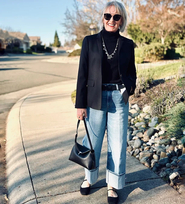 Black Blazer and Cuffed Jeans