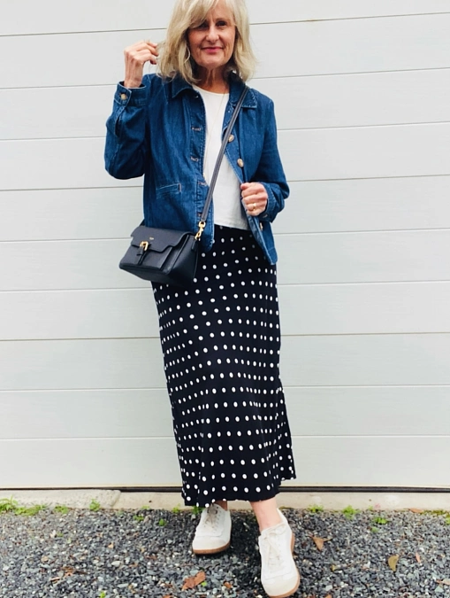 Denim Jacket + Polka Dot Skirt