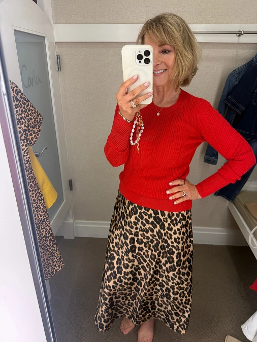 Red Knit + Leopard Midi Skirt
