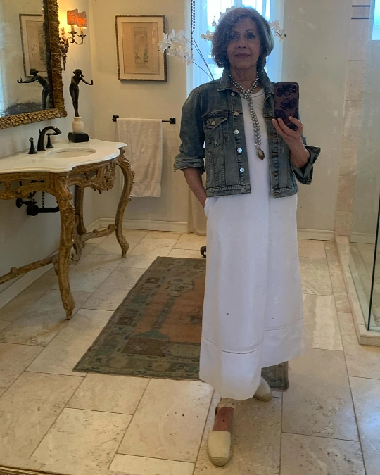 White Maxi Dress and Denim Jacket