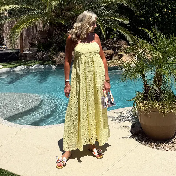 Pale Yellow Eyelet Maxi Dress
