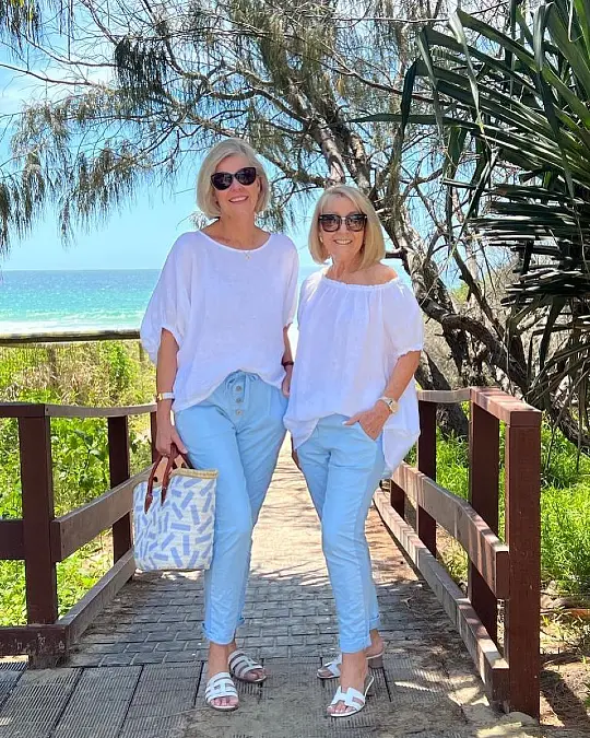 White Tops and Soft Blue Pants