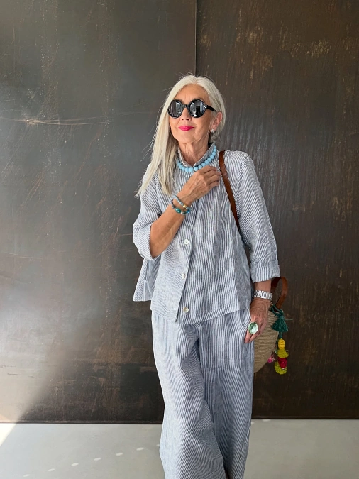 Pinstripe Co-Ord and Turquoise Jewelry