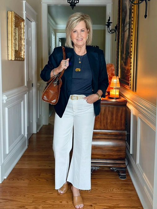 Black Blazer and White Wide-Leg Jeans