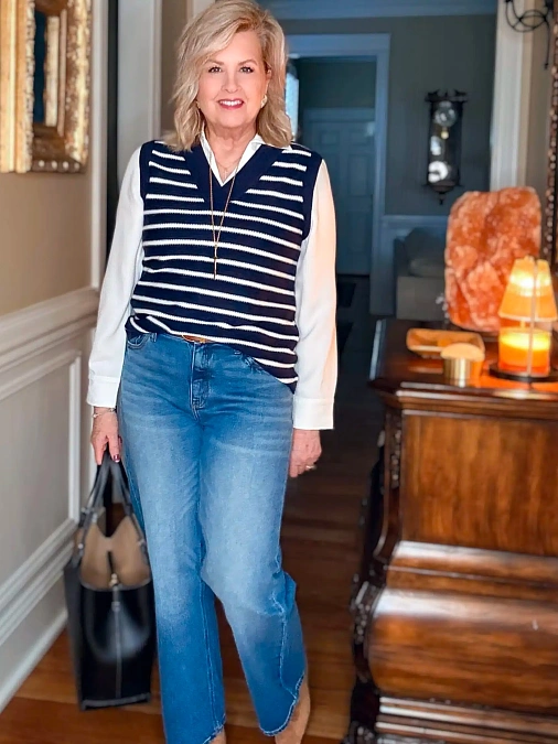 Striped Sweater Vest and Jeans
