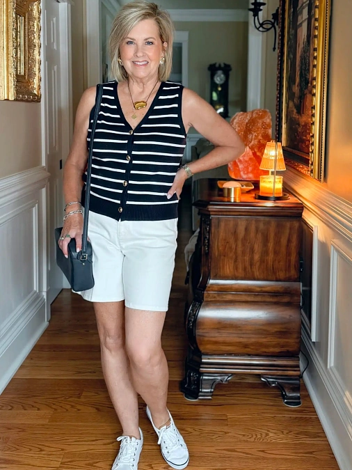 Striped Vest and White Shorts