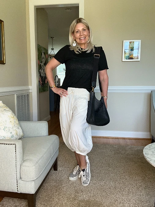 Black Tee + White Balloon Pants