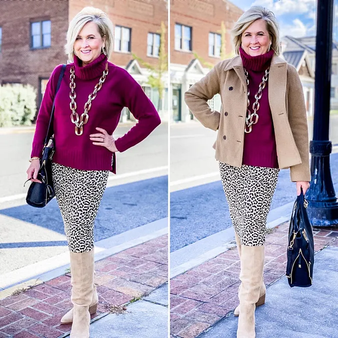 Burgundy Knit and Leopard Skirt