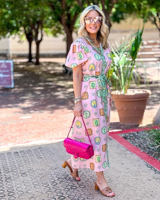 Pink Printed Midi Dress