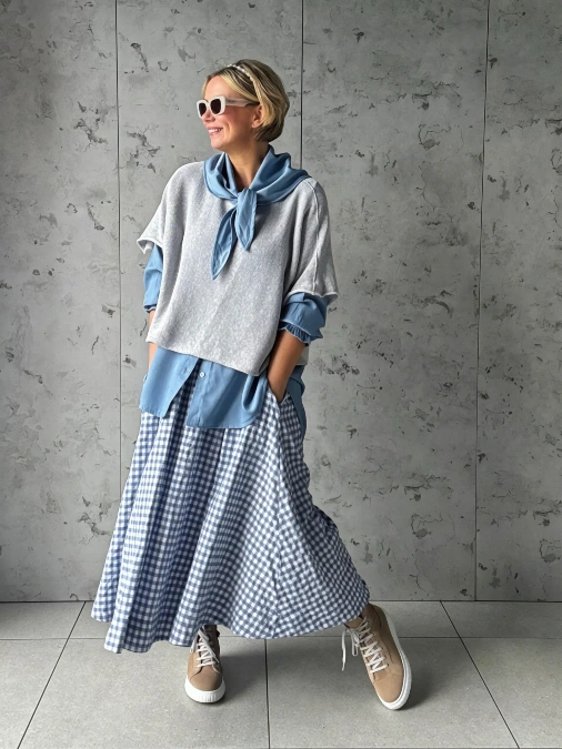 Blue Gingham Skirt with Soft Layers