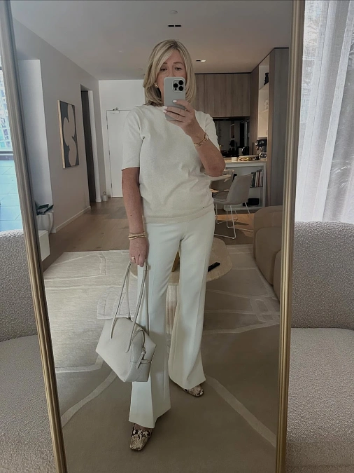 Cream Knit + Flared Trousers