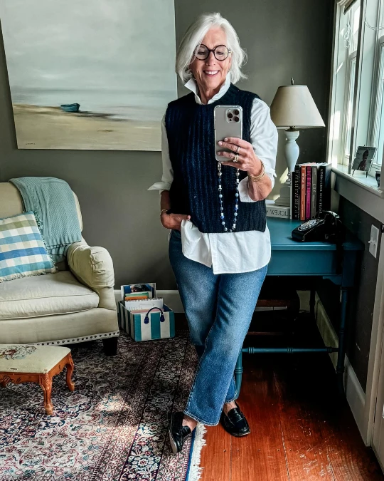 Sweater Vest with Straight-Leg Jeans