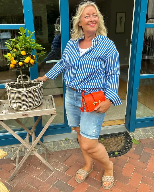 A Striped Shirt and Denim Shorts
