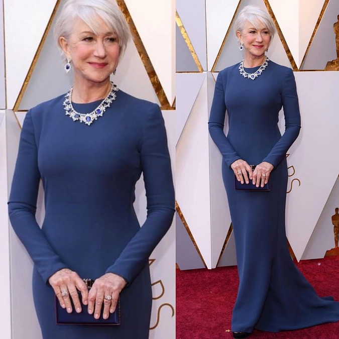 Navy Column Gown With Diamond Jewelry
