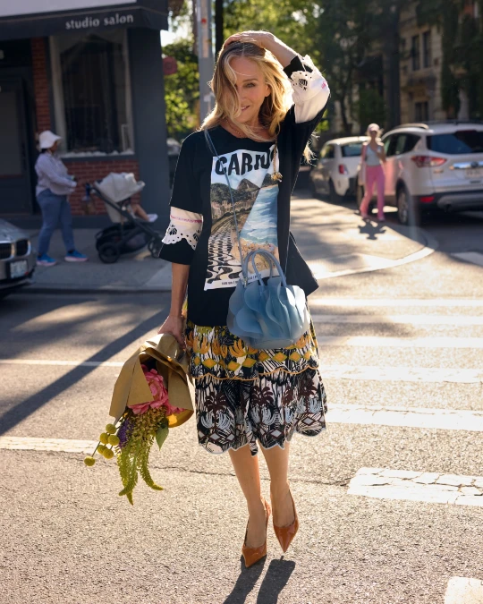 Graphic Tee and Printed Midi Skirt
