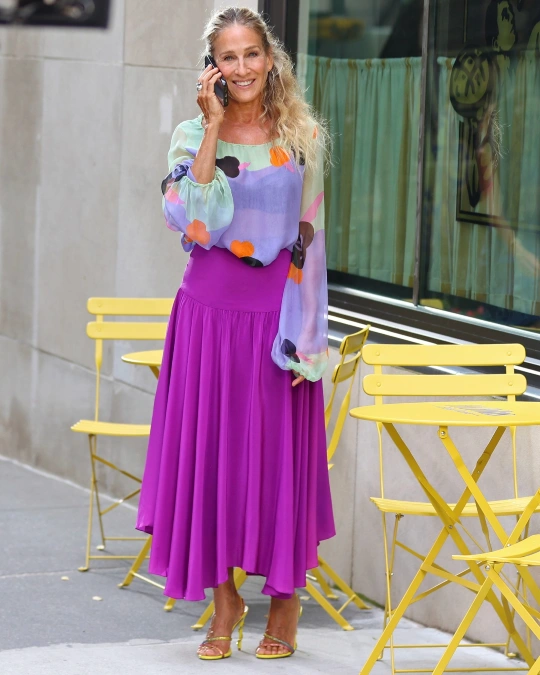 Floral Blouse and Magenta Midi Skirt