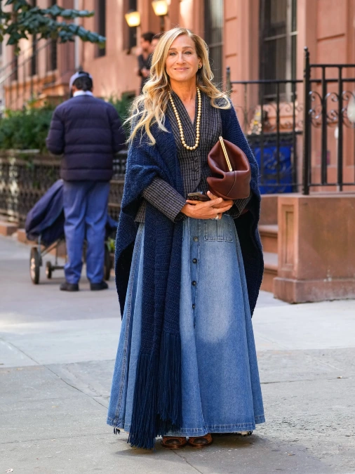 Denim Maxi Skirt and Navy Layers