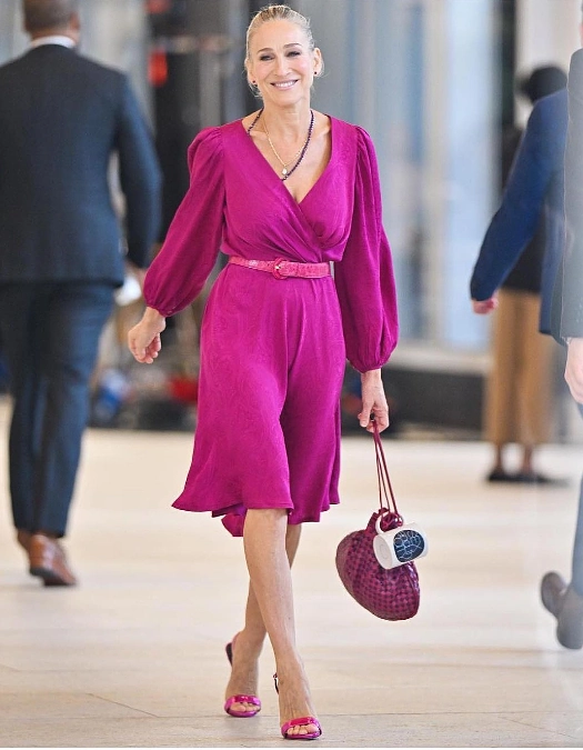 Magenta Belted Midi Dress