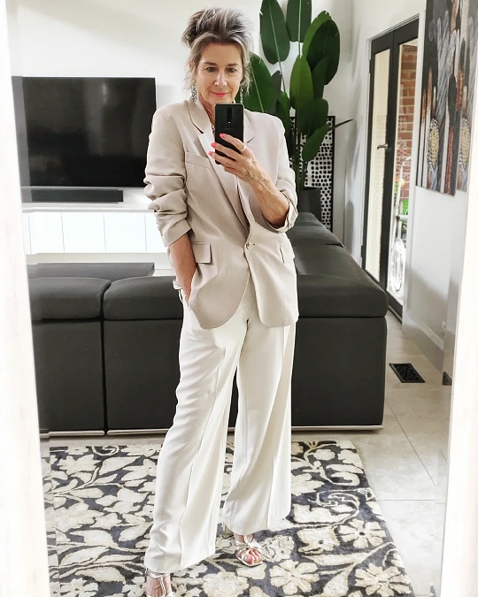 Neutral Blazer and Wide-Leg Pants
