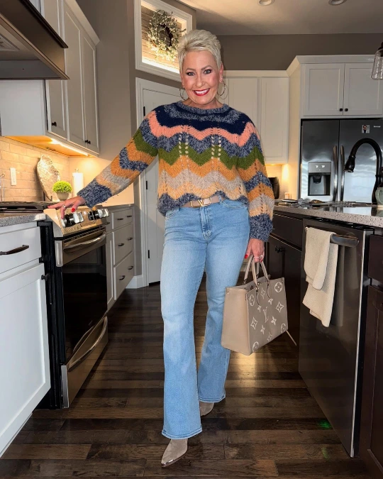 Patterned Knit + Flared Jeans