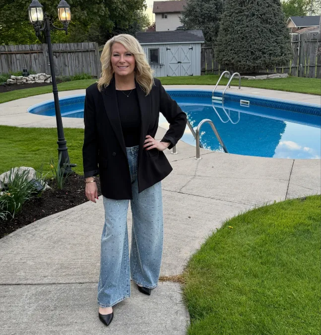 Black Blazer + Light Wide-Leg Jeans