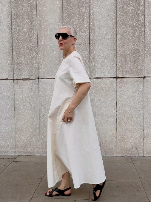 White Maxi Dress with Black Accents